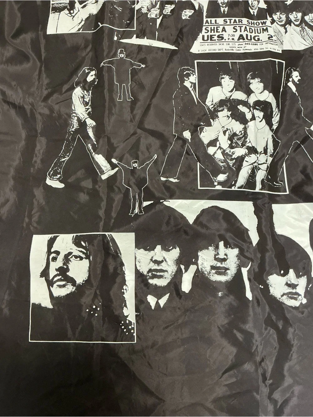 Vintage The Beatles Black Fabric wall Hanging Tapestry Banner Shea Stadium Graph